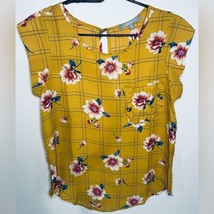 EUC S.r By Sweet Rain Women Mustard Yellow Short Sleeve Blouse Size Small